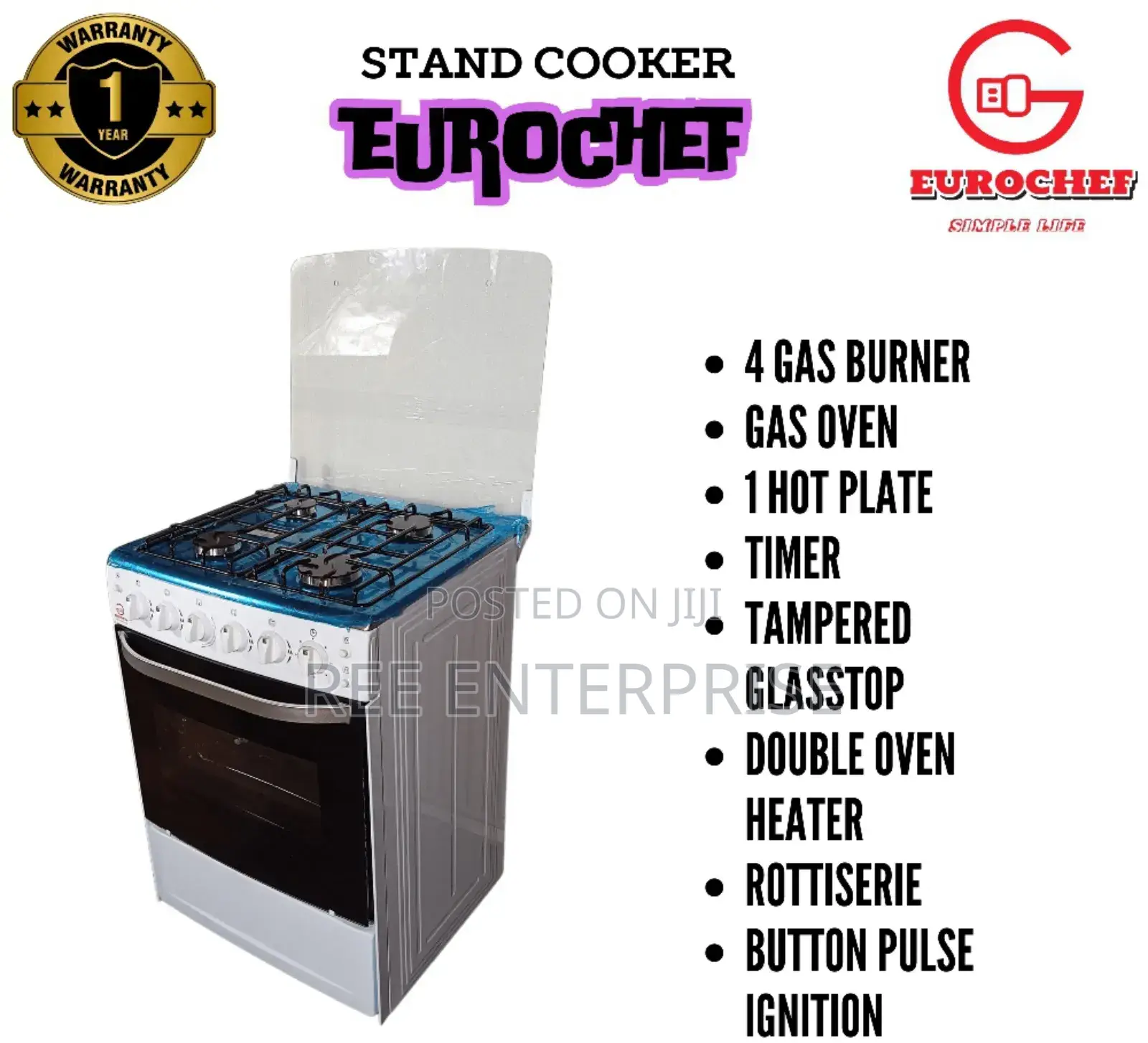 Full Gas With Electric Oven +Timer Standing Cooker Eurochef