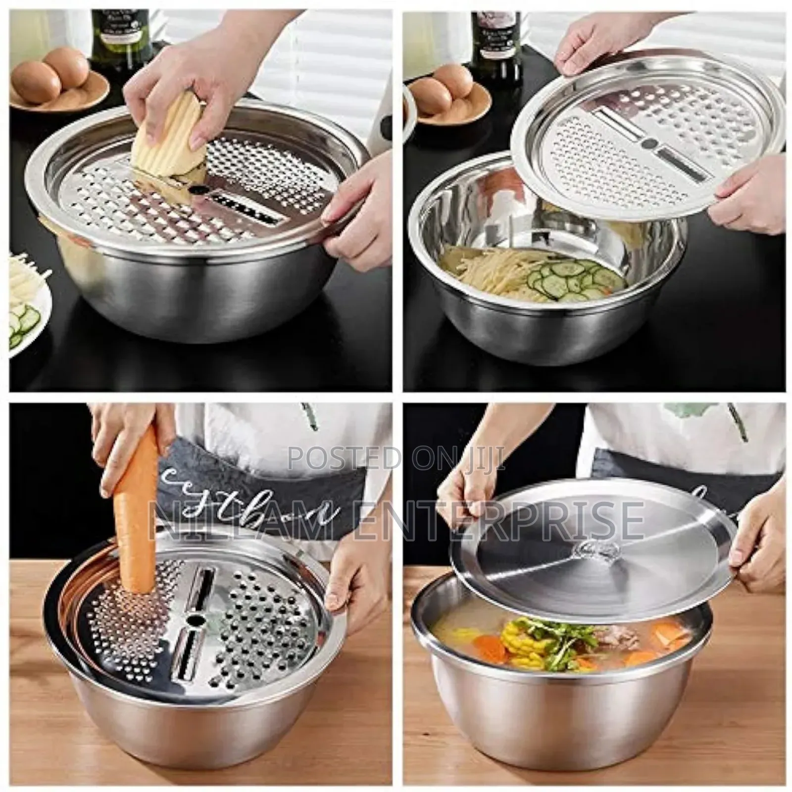 *26cm 4pcs Set 304 Colander Stainless Steel Bowl With Lid,