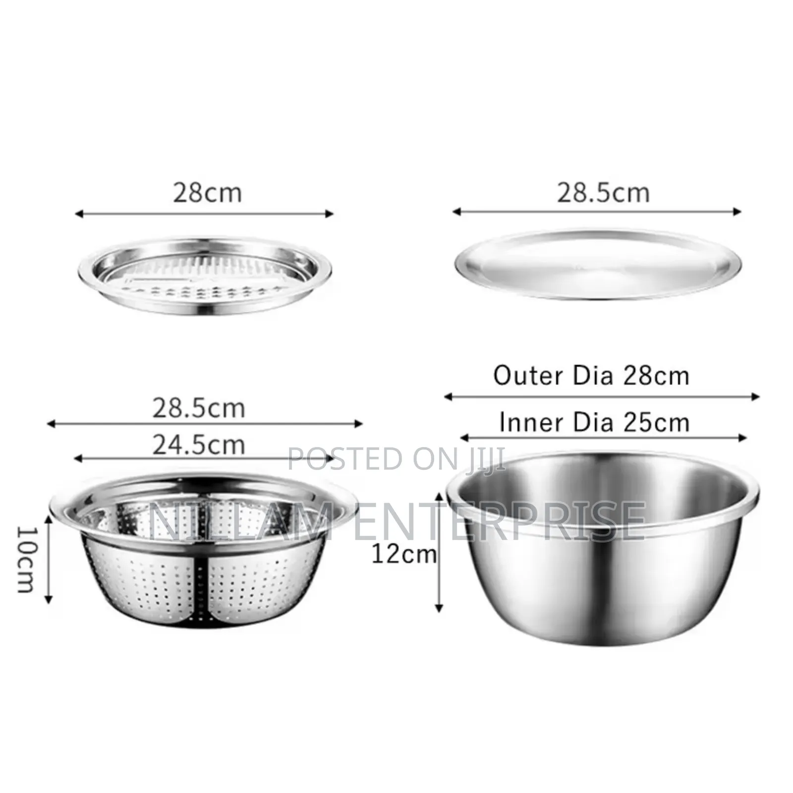 *26cm 4pcs Set 304 Colander Stainless Steel Bowl With Lid,