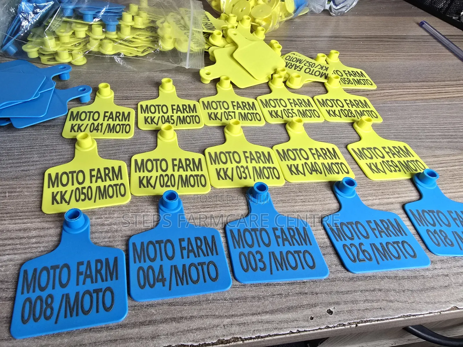 Blue/Yellow Beanded Cow Tags