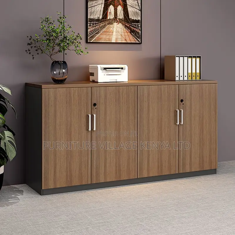 Cabinets: Double-Door Wooden Credenza Filling Office Cabinet