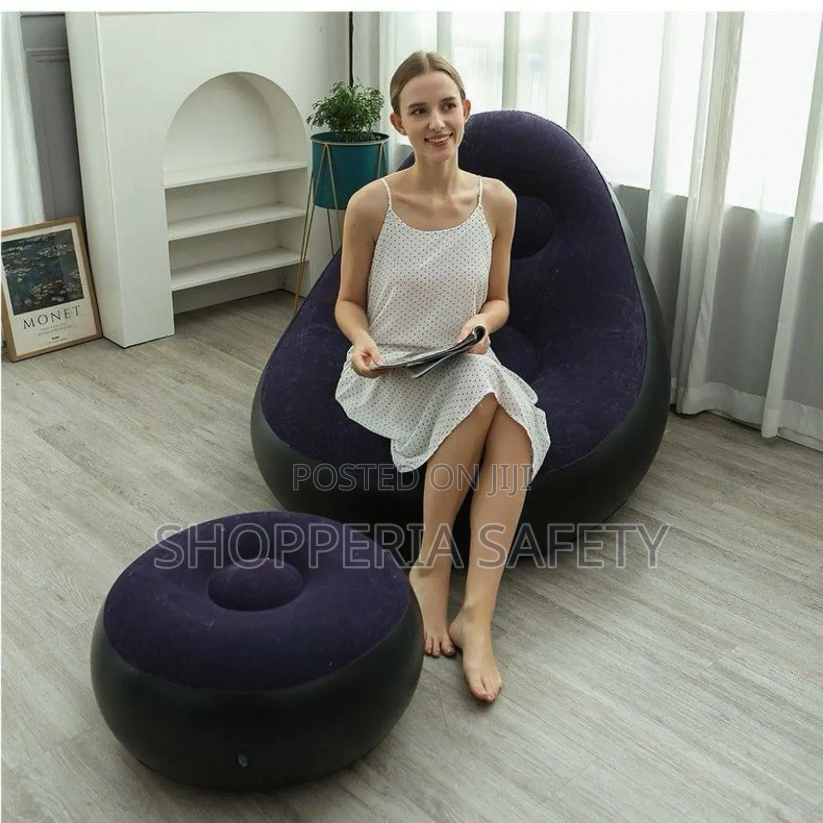 Navy Blue 2in1 Inflatable Seat With Foot Rest