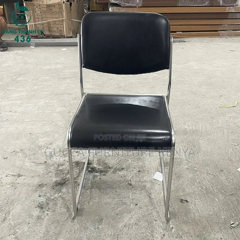 Office Chair: Simple Chrome Model Office Chair-Steel Frame
