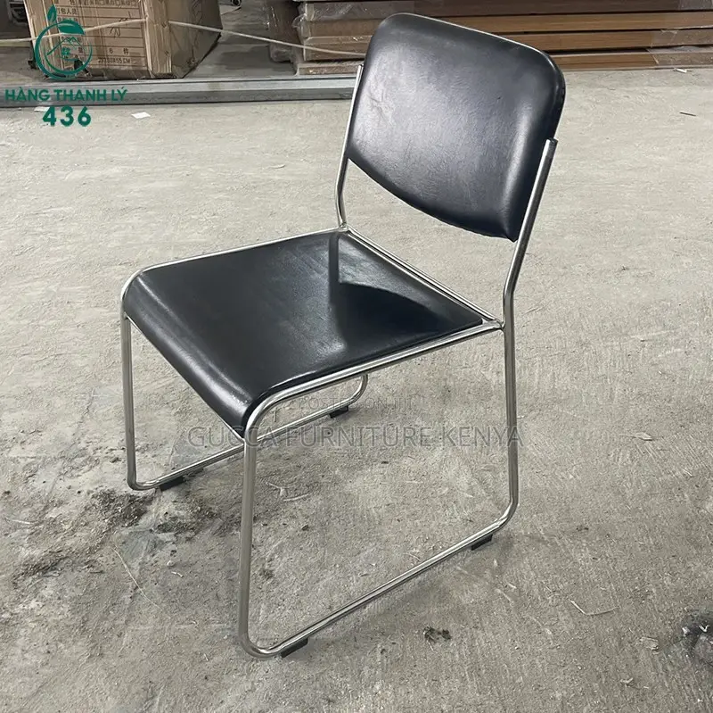 Office Chair: Simple Chrome Model Office Chair-Steel Frame