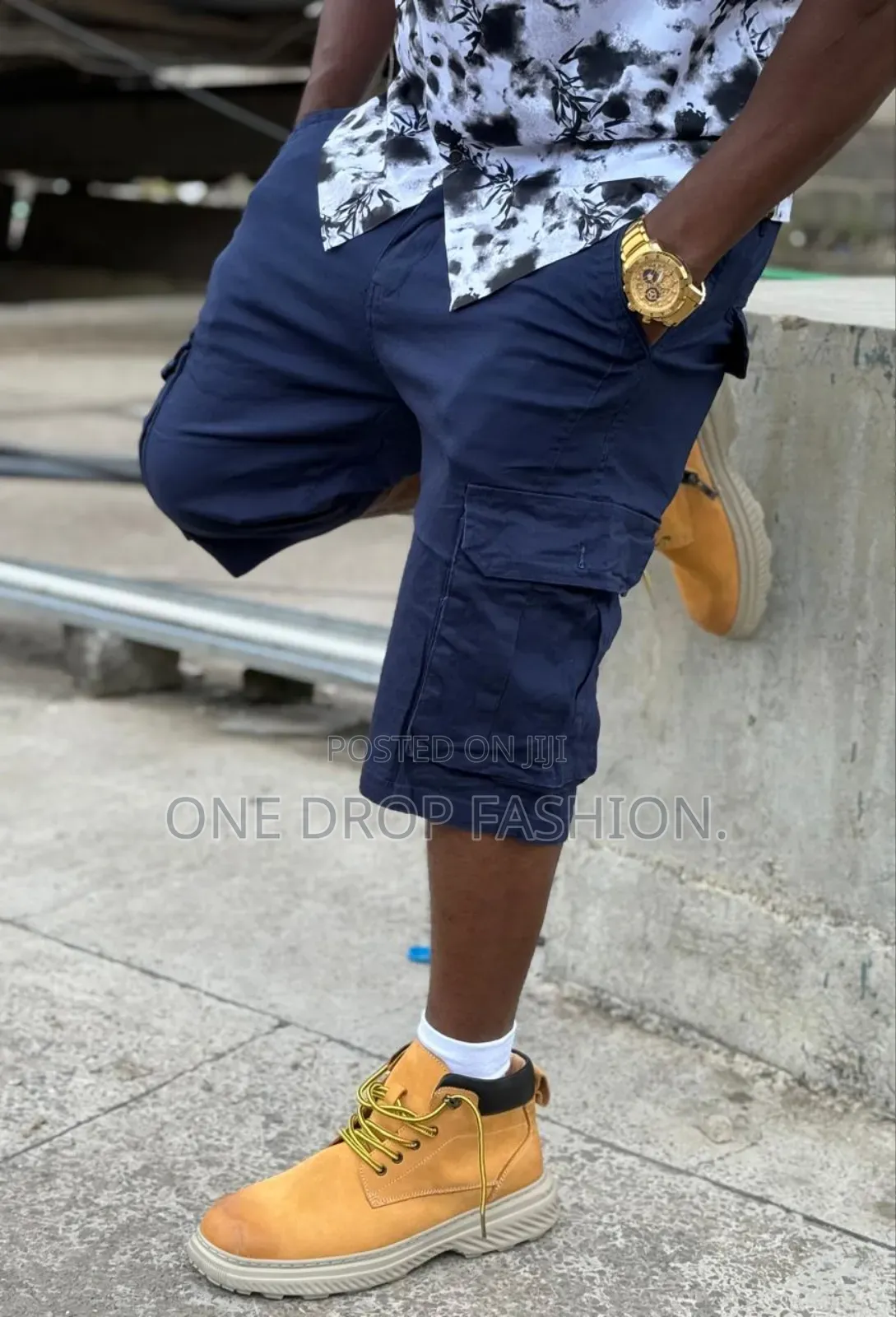 Navy/Brown Men Cargo Shorts
