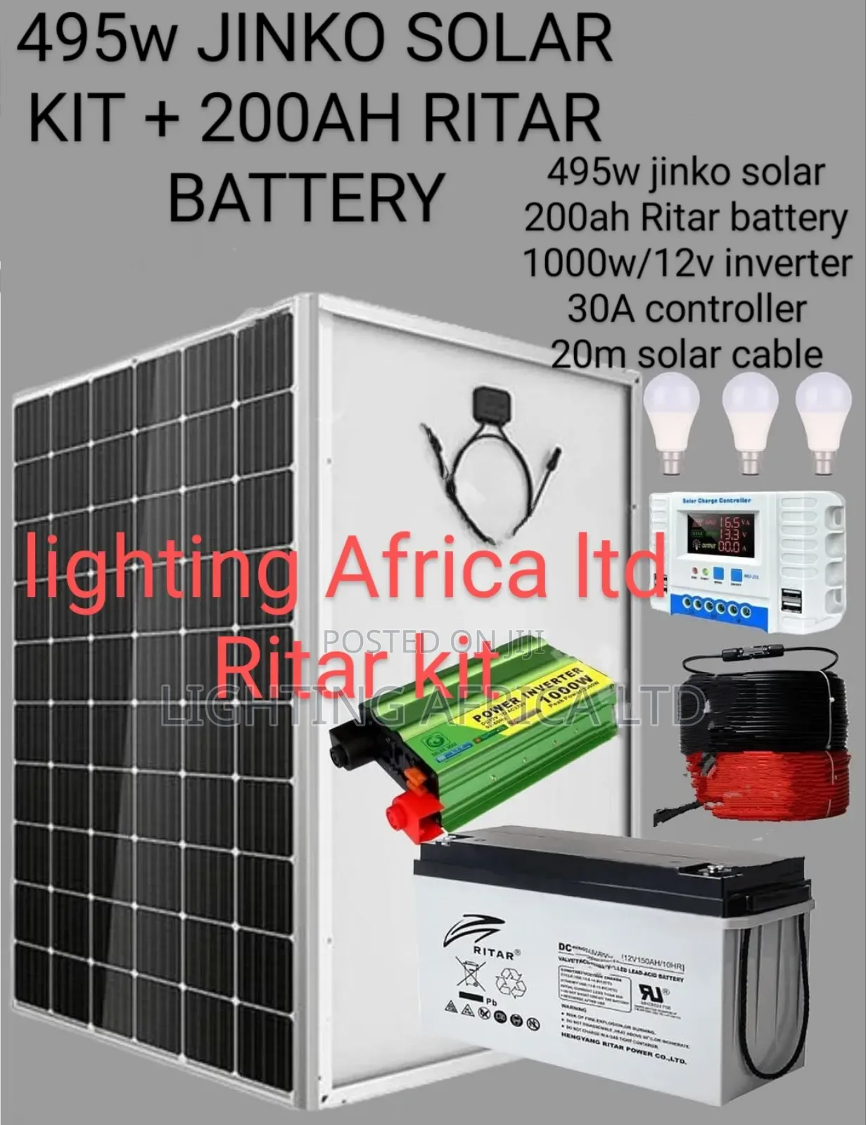 Jinko 495 Watts Full Solar System -200ah Battery -1000 Watts Inverter