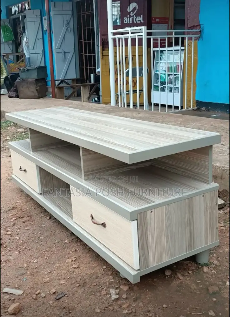 Modern Two-Level Tv Stand in Grey Wood