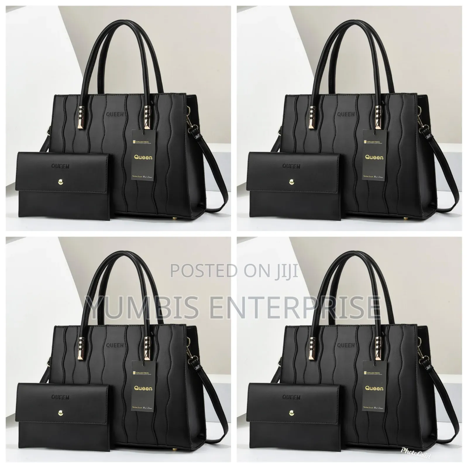 Black 2 in 1 Queen Leather Handbags Sets for Women at 1800