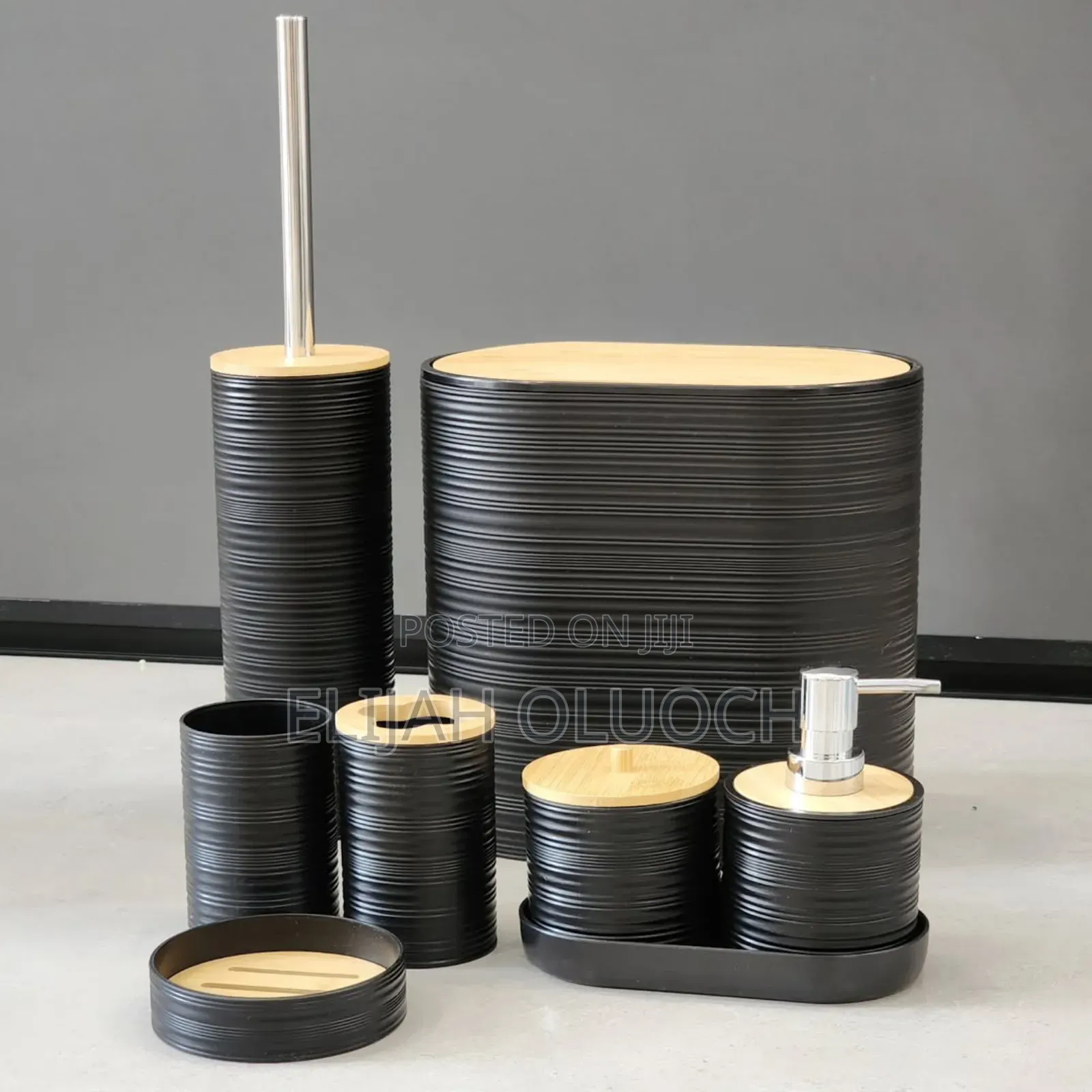 8pcs Luxury Bamboo Plastic Bathroom Accessories Set.