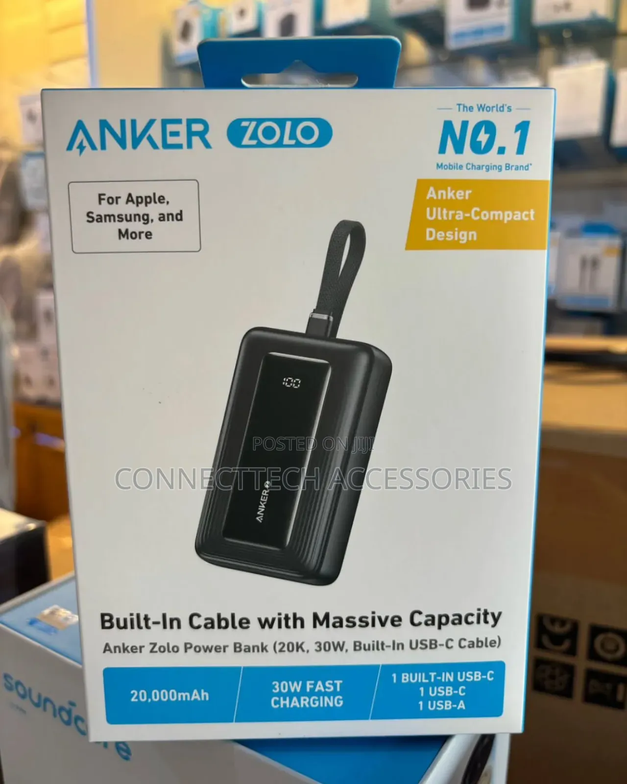 Anker Zolo Powerbank 20000mah 30w Built-in Usb C Cable