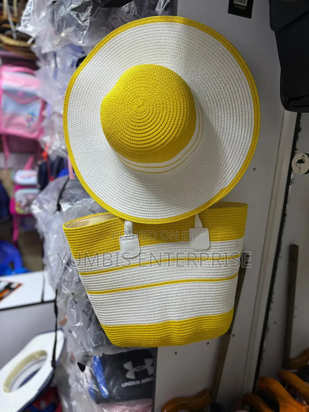 Yellow+White Summer Straw Bags Plus Matching Hat