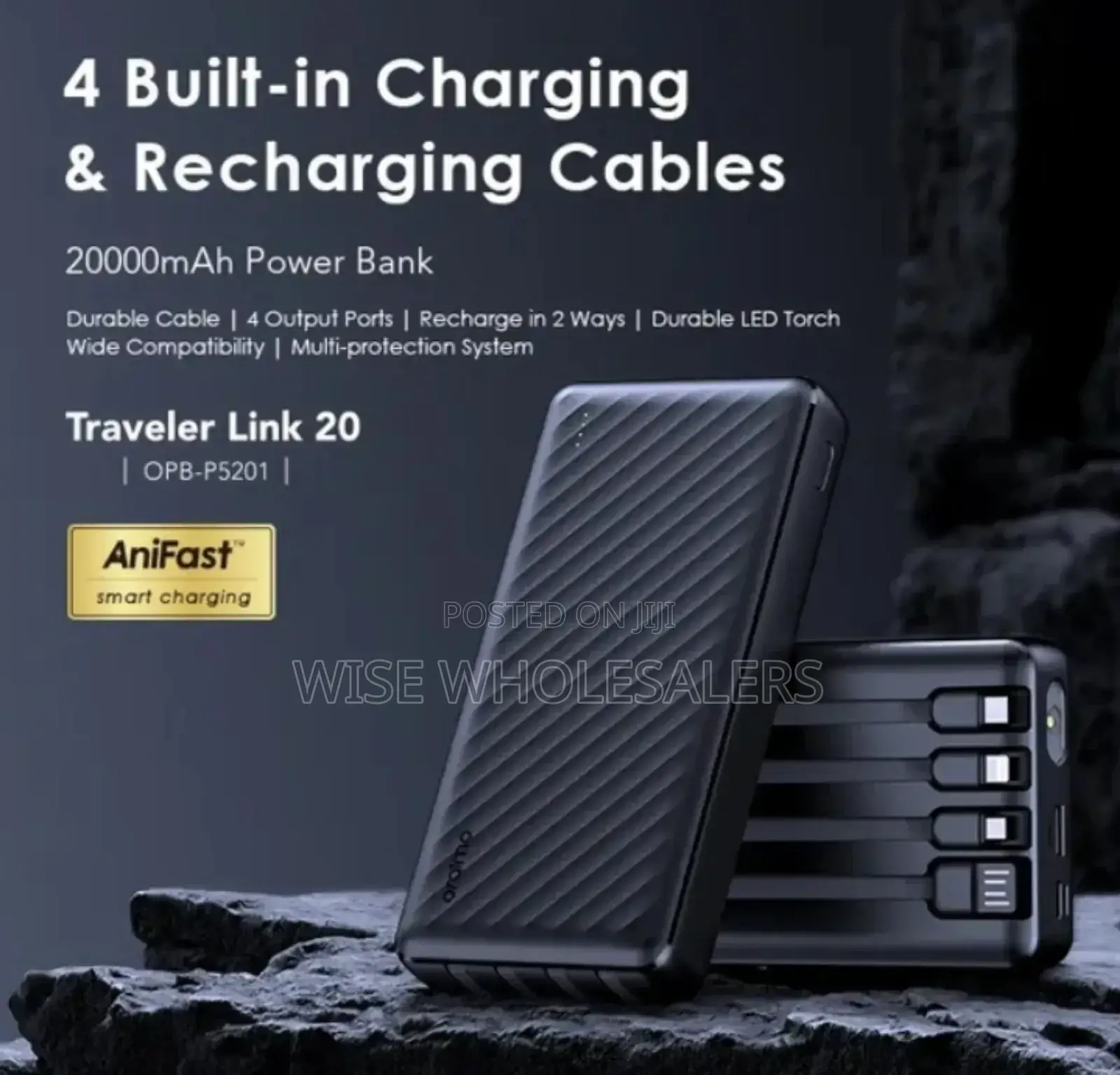 Oraimo 20,000mah Powerbank With 4 Cables.