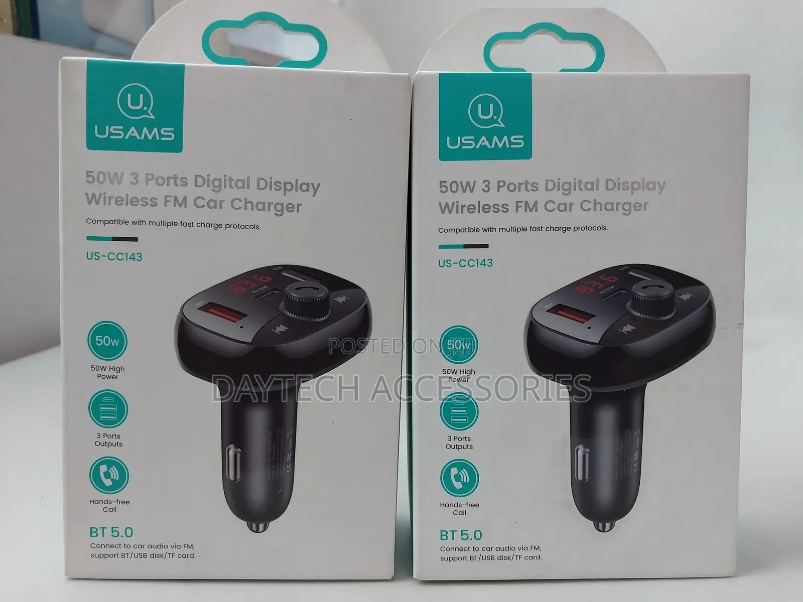 Usams 50w 3 Ports Digital Display Fm Transmitter Car Charger