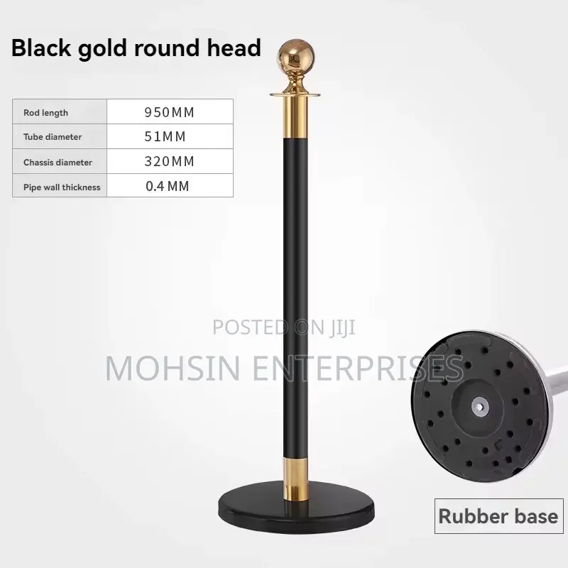 Premium Vip Queue Stand – Black & Gold With Solid Base.