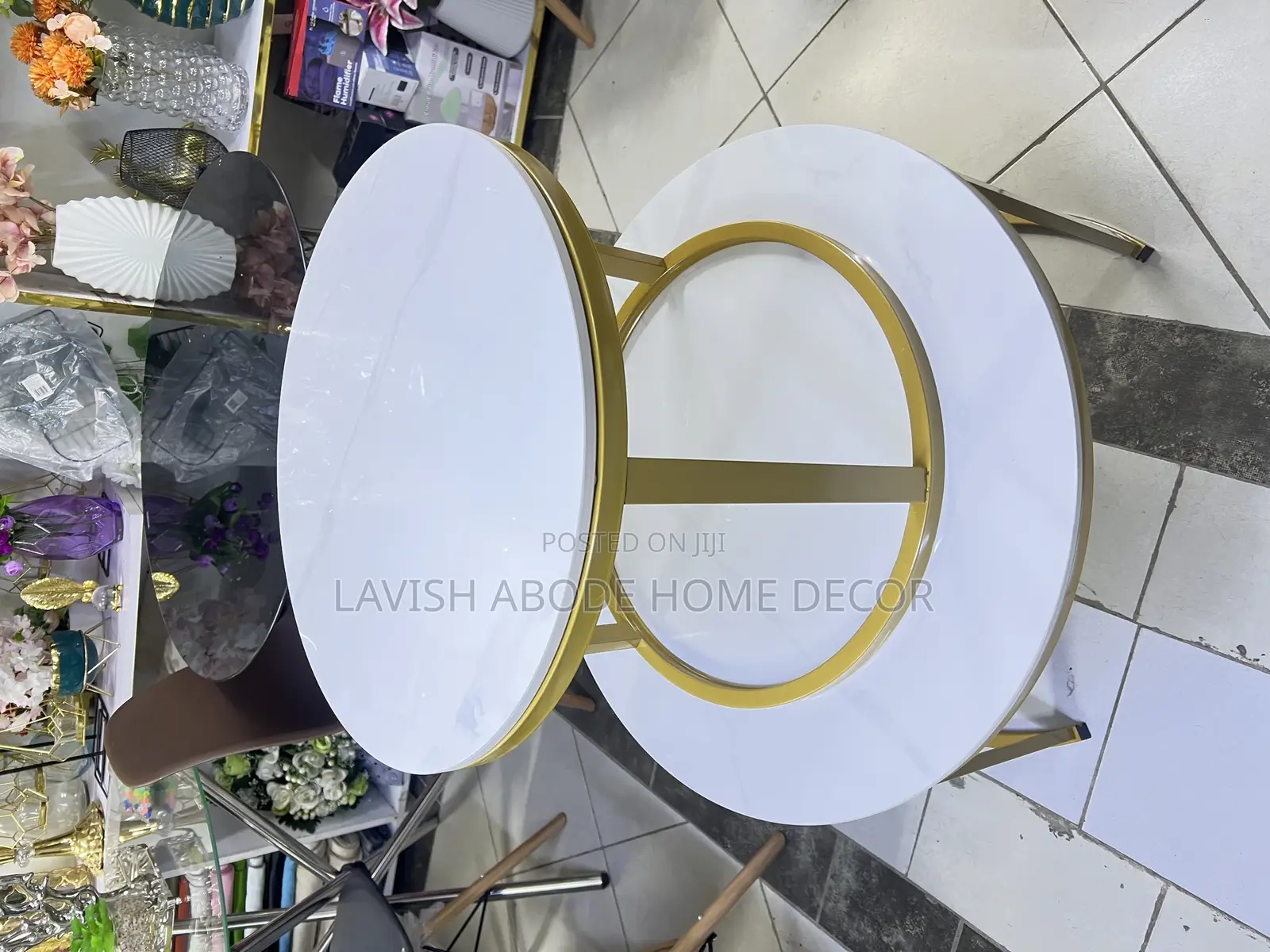 2 in 1 Marble Stone Nesting Tables - Round White
