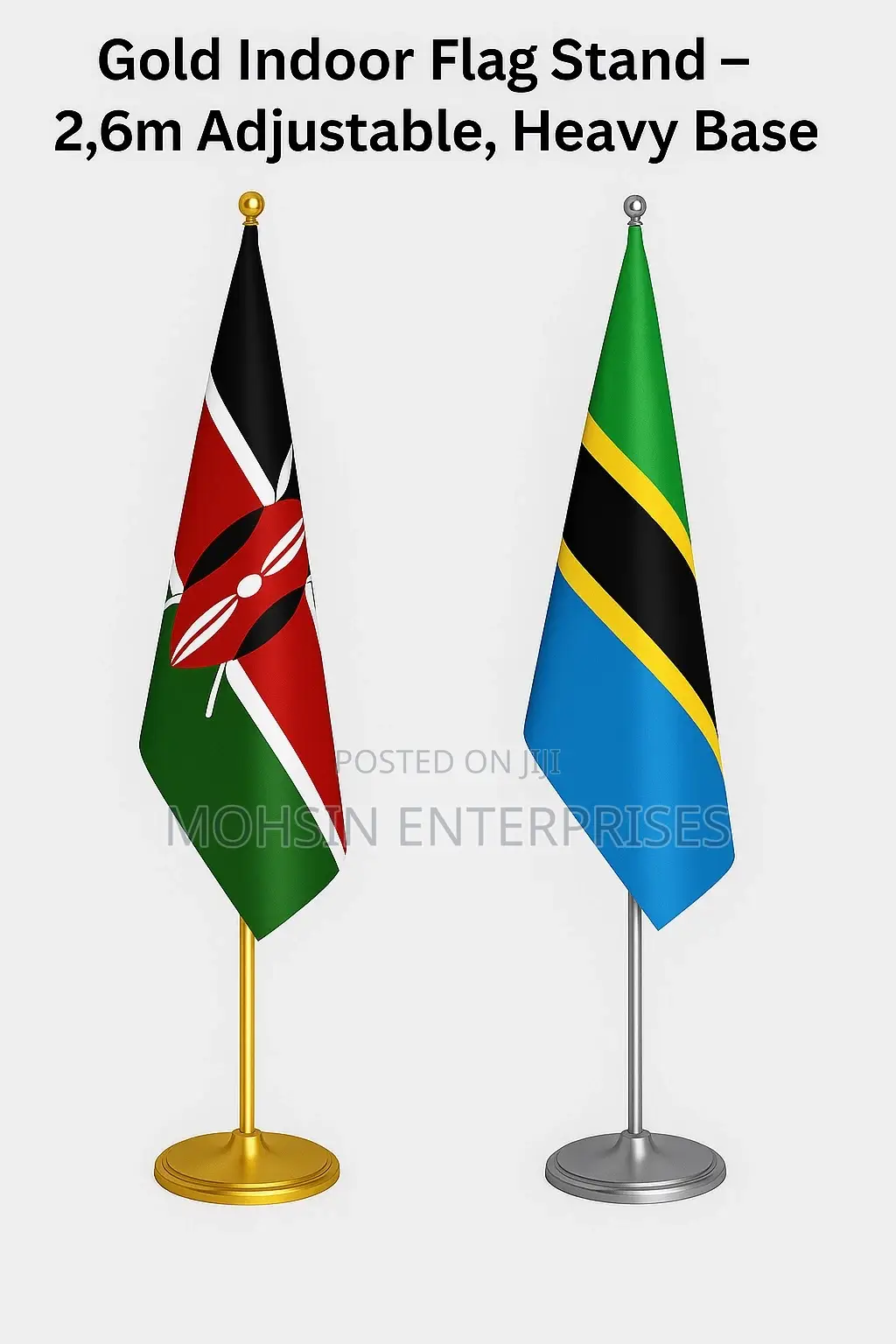 Deluxe 2.6metergold Flag Stand – Adjustable | 8kg Heavy Base