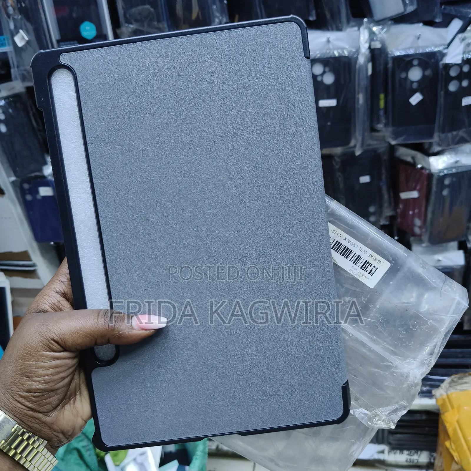 Samsung Galaxy Tab S7 Leather Flip Cover ( Black And Gray