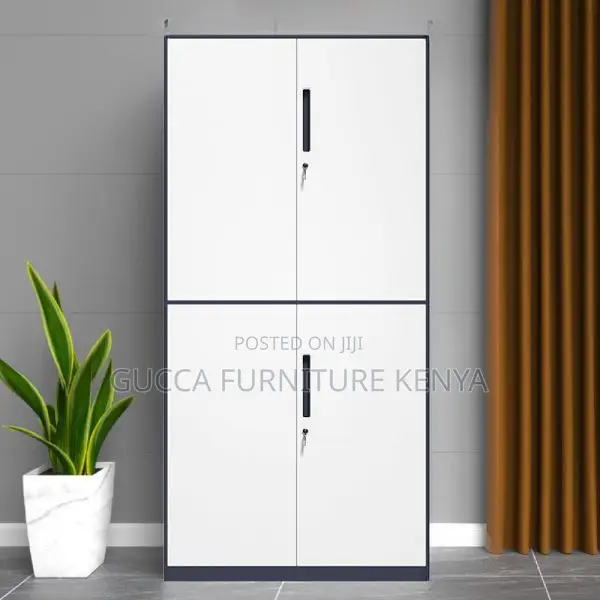Cabinets: Casual Style Gray-white Storage 4 Door Cabinet