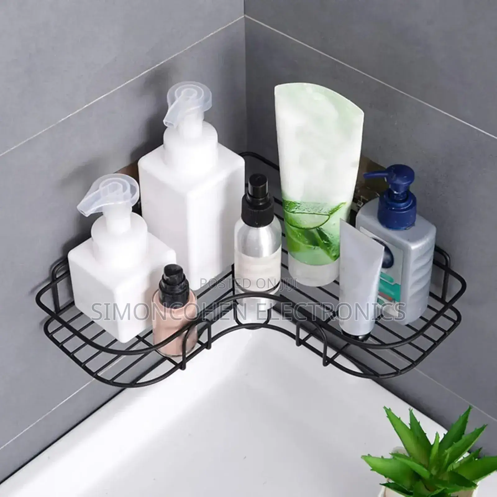 Rectangular Metallic Bathroom Shelf With Hooks