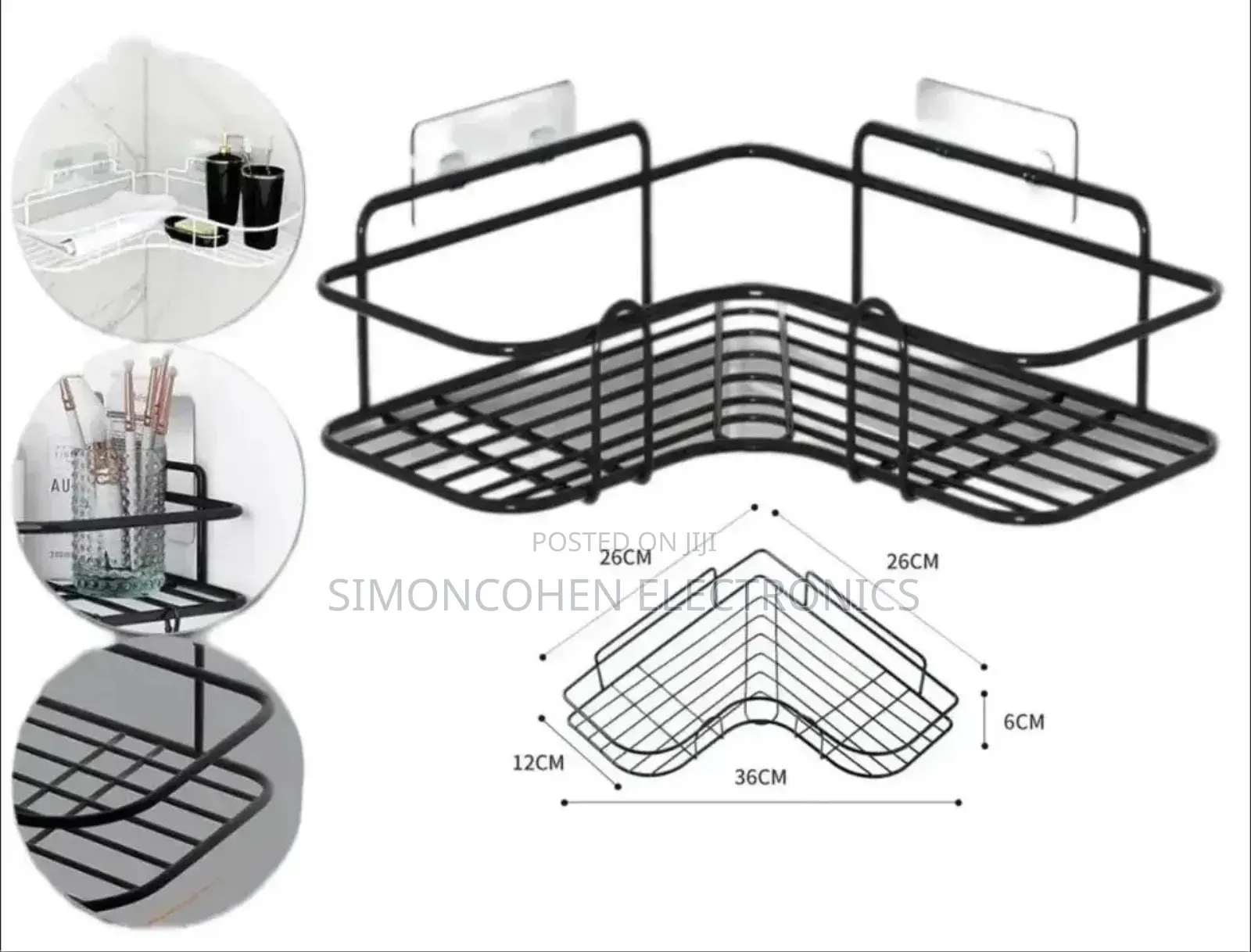 Rectangular Metallic Bathroom Shelf With Hooks