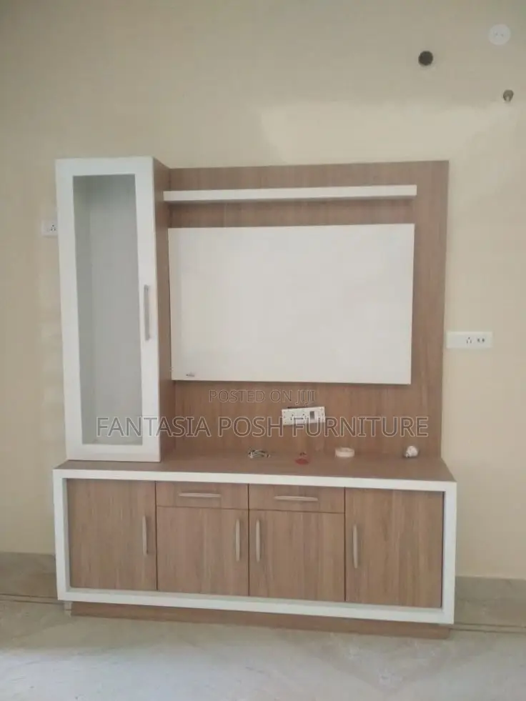 Sleek Wall Unit MDF Finish With White Accents