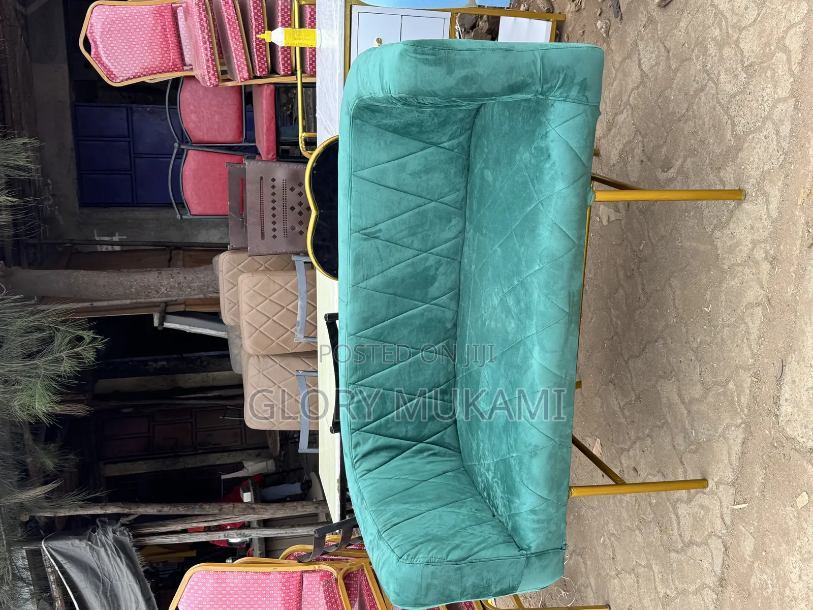 Green Velvet Waiting Bench