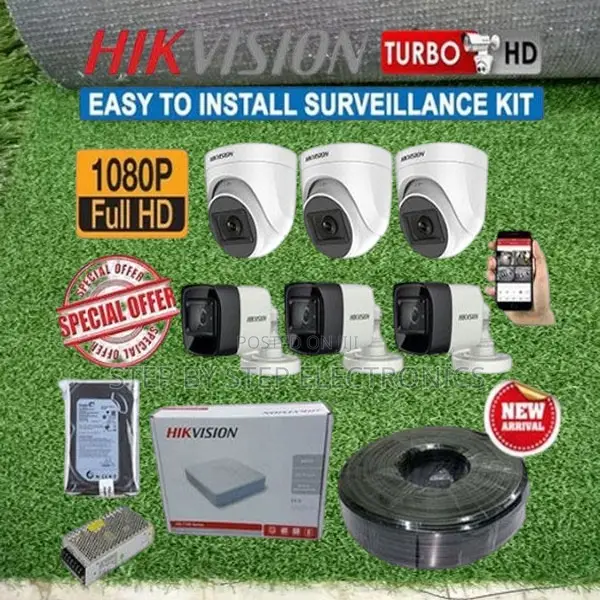 Night Vision Hikvision 6 1080p Full Hd CCTV Cameras Full Kit