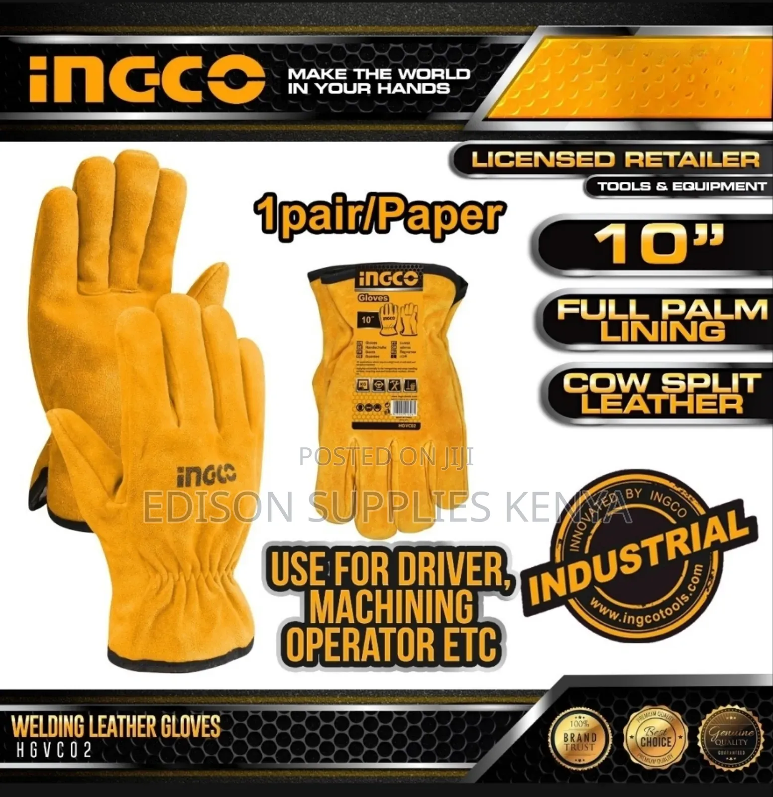 Full Leather Gloves Ingco Driver Gloves Gardening Heavy Duty