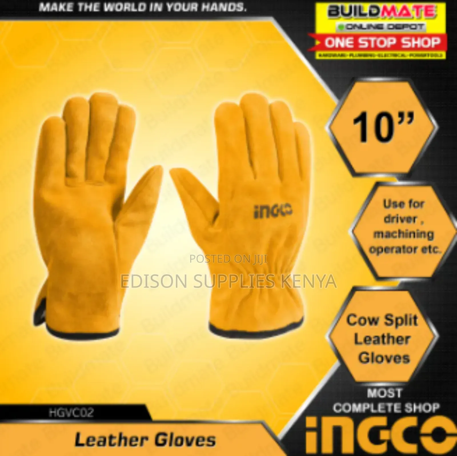 Full Leather Gloves Ingco Driver Gloves Gardening Heavy Duty