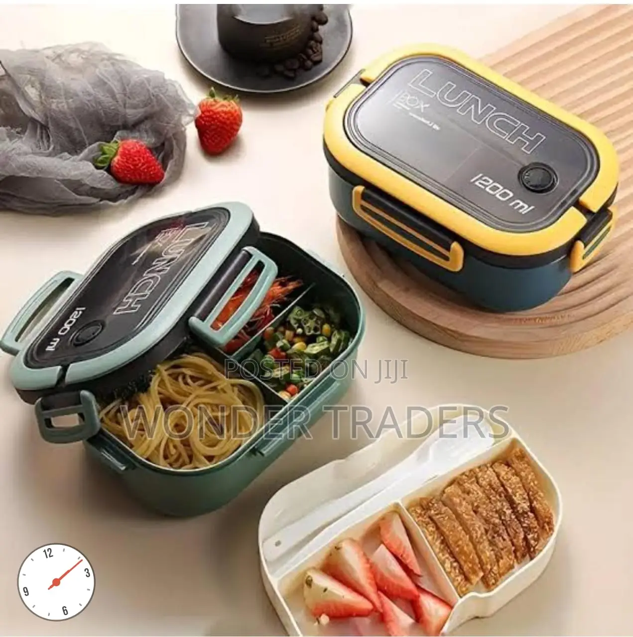 1200ml Lunch Box Partioned With Spoon and Fork