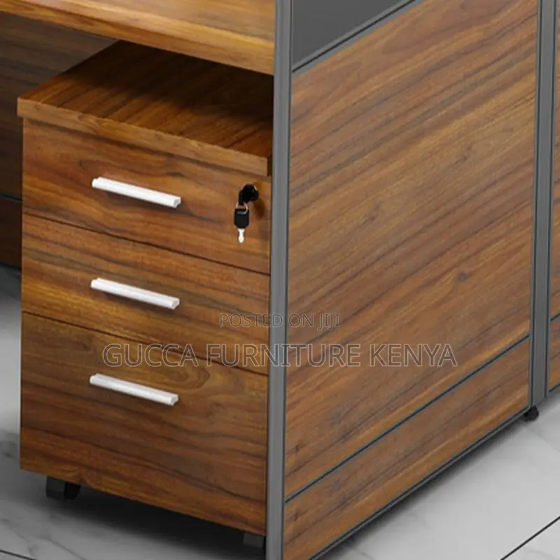 Workstations: 4-Way Natural Wood Grain Workstation Desk