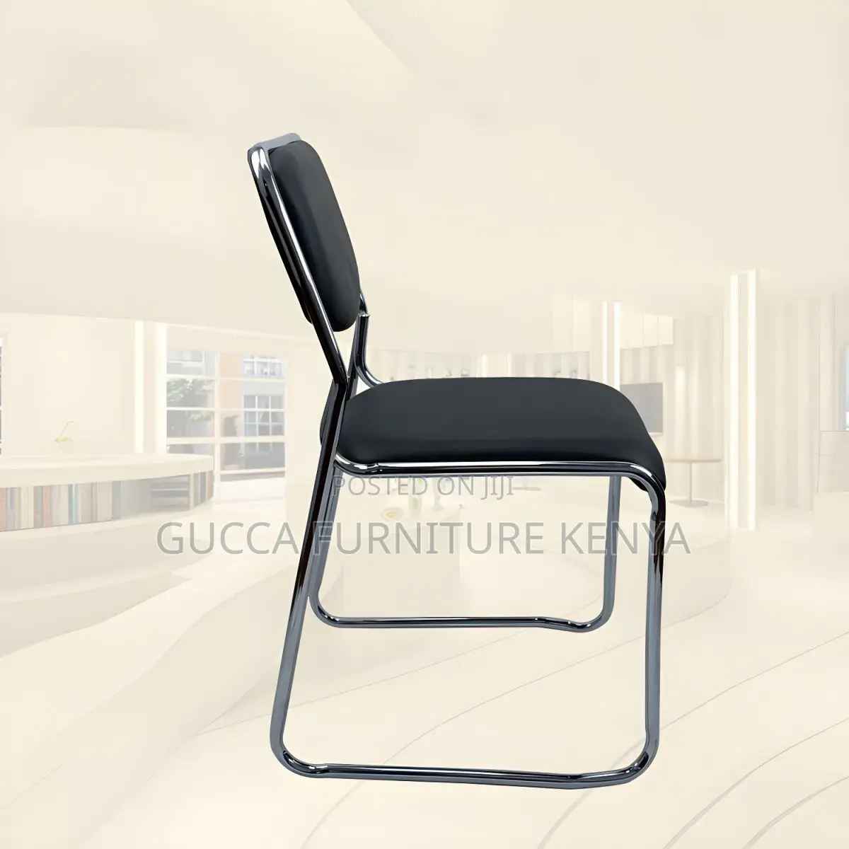 Office Chair:No Wheels Armless Conference Chrome Chair