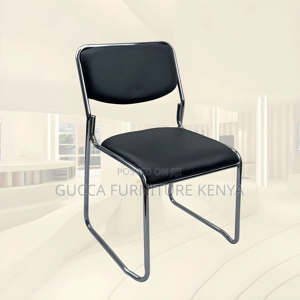 Office Chair:No Wheels Armless Conference Chrome Chair