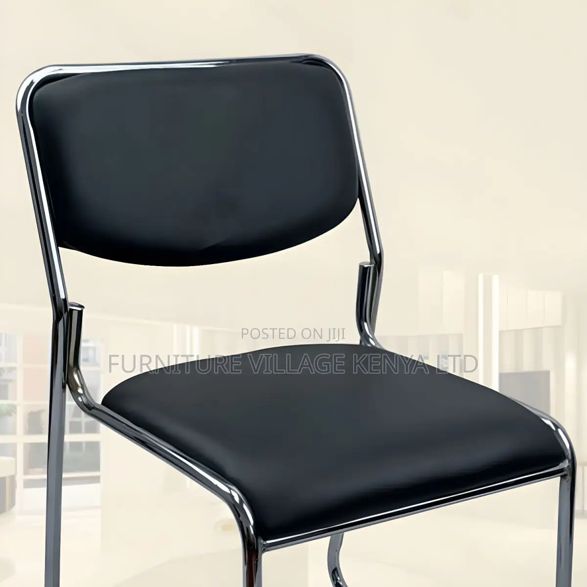 Office Chair:Fixed-Leg Armless Chrome Meeting Chair