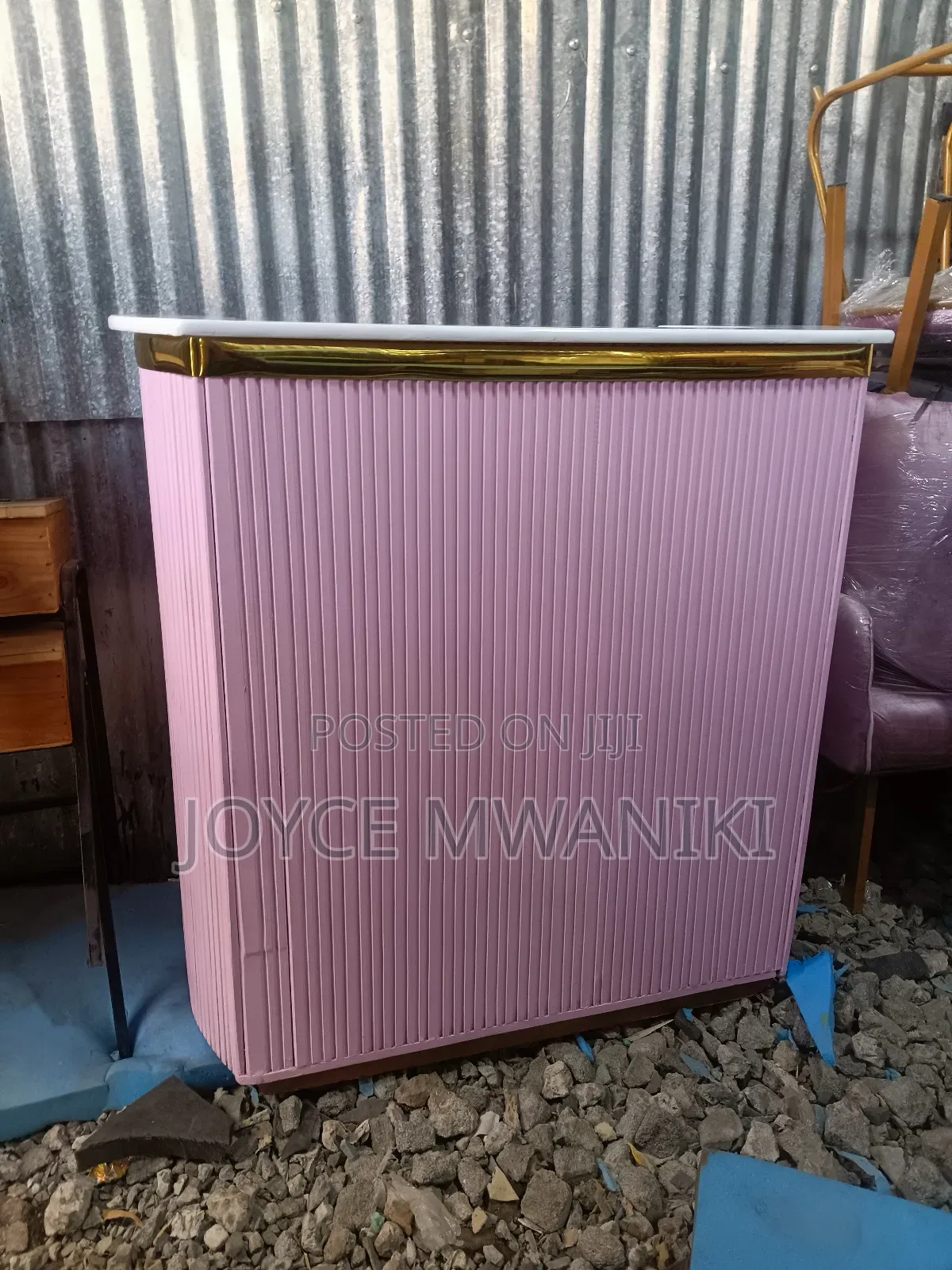 Salon Reception Desk, Baby Pink and Gold 