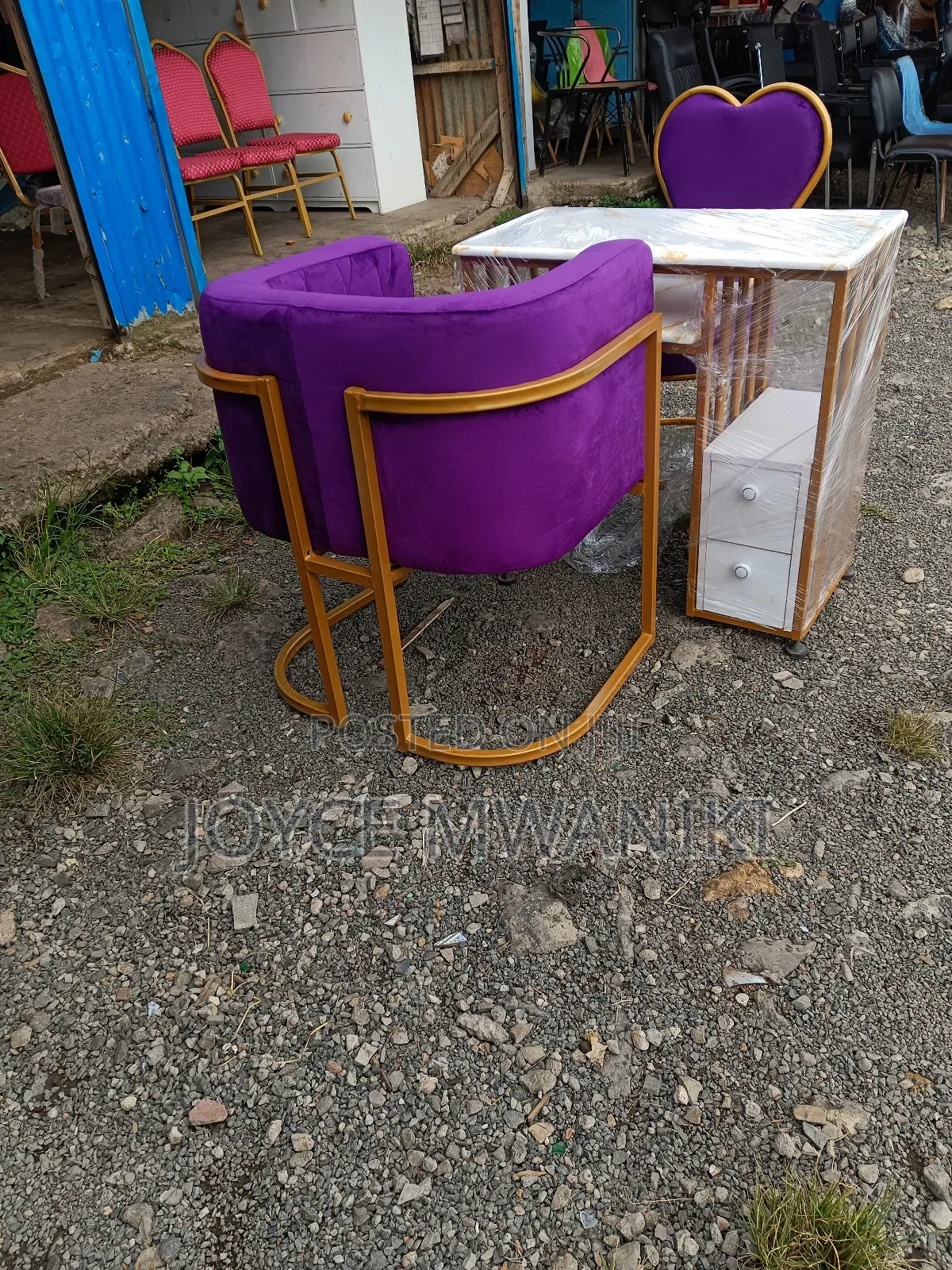 Manicure Set, Purple Seats Plus Marble Nail Table 