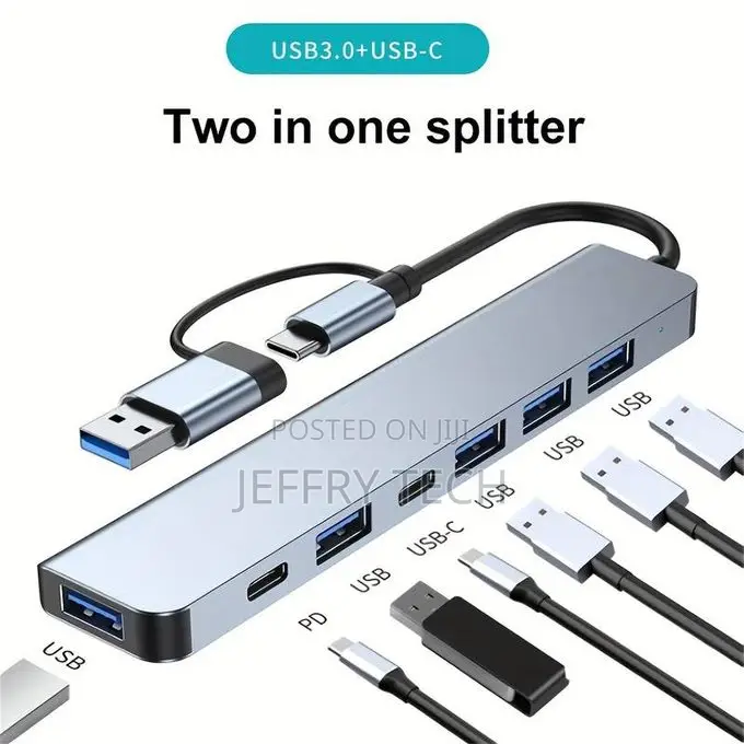 7 in 1 Usb 3.0 Hub, Type-C Splitter, Adapter, Dual Head Dock