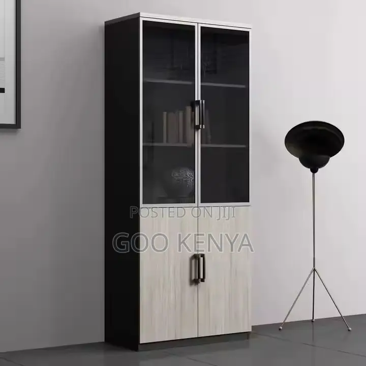 Office Cabinet ; 2-Door Glass Wooden Storage Office Cabinet