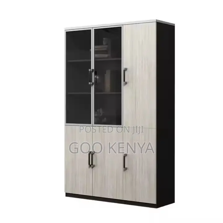 Office Cabinet ; 2-Door Glass Wooden Storage Office Cabinet