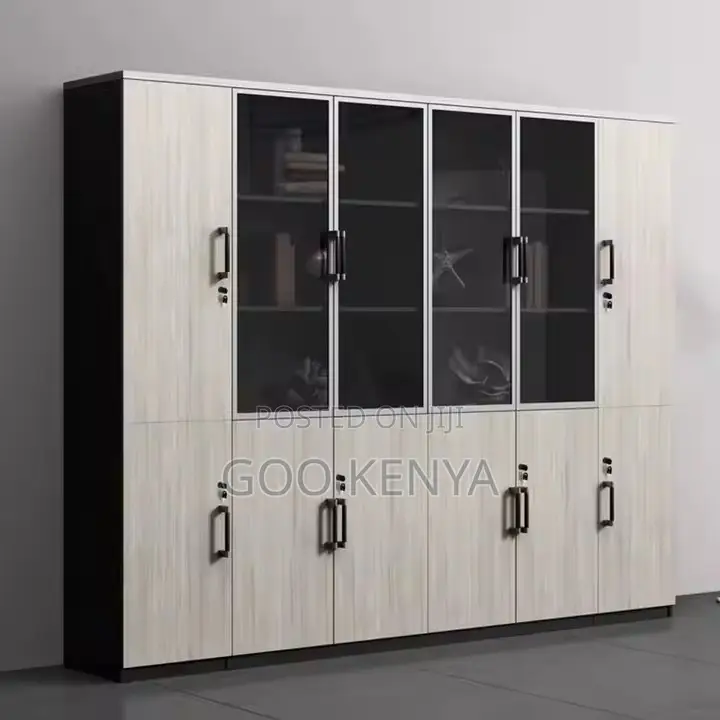 Office Cabinet ; 2-Door Glass Wooden Storage Office Cabinet