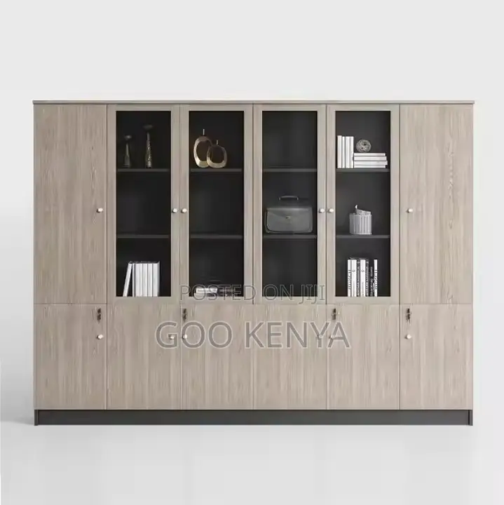 Office Cabinet ; 2-Door Glass Wooden Storage Office Cabinet