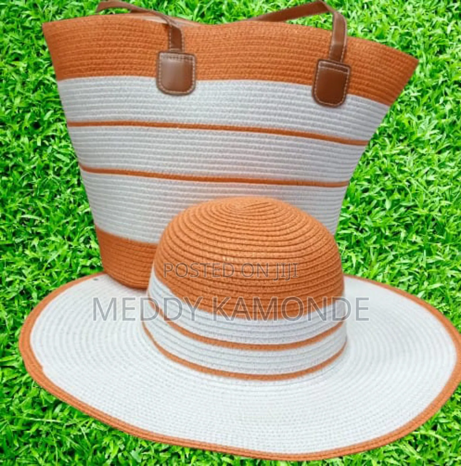 Beige/Pink/Orange Bag+Hat