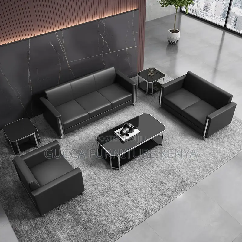 Sofas: Business Reception 5-Seater Arm Sofa Set in Black