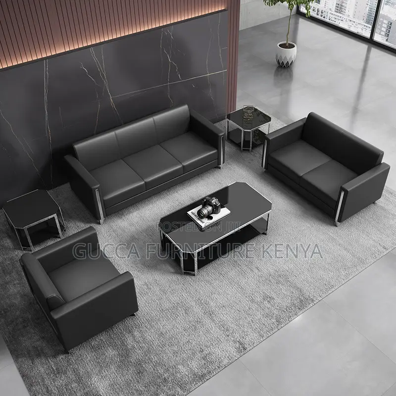 Sofas: Business Reception 5-Seater Arm Sofa Set in Black