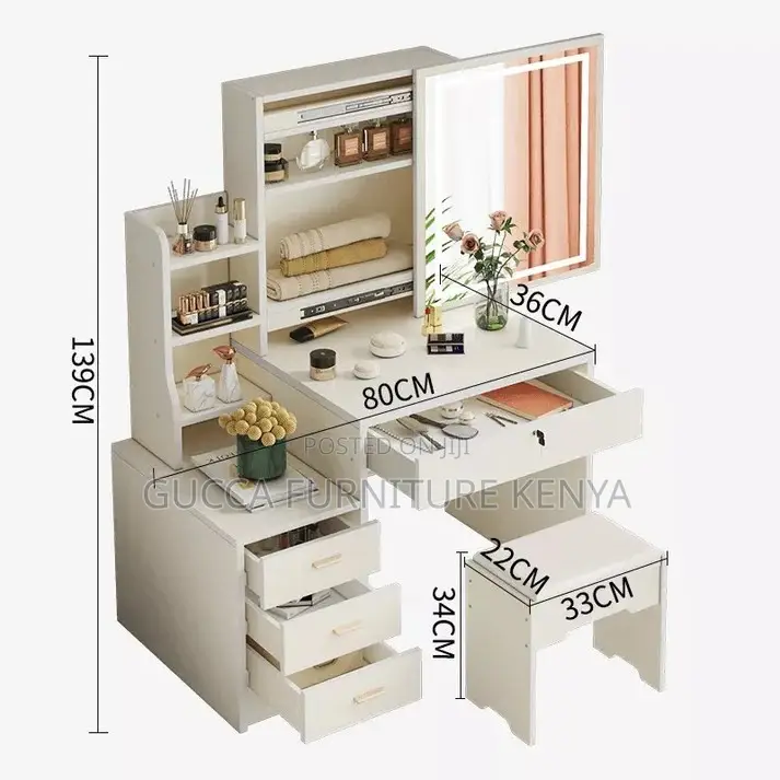 Dressers:Styling Desk and Stool Set With Storage Drawers