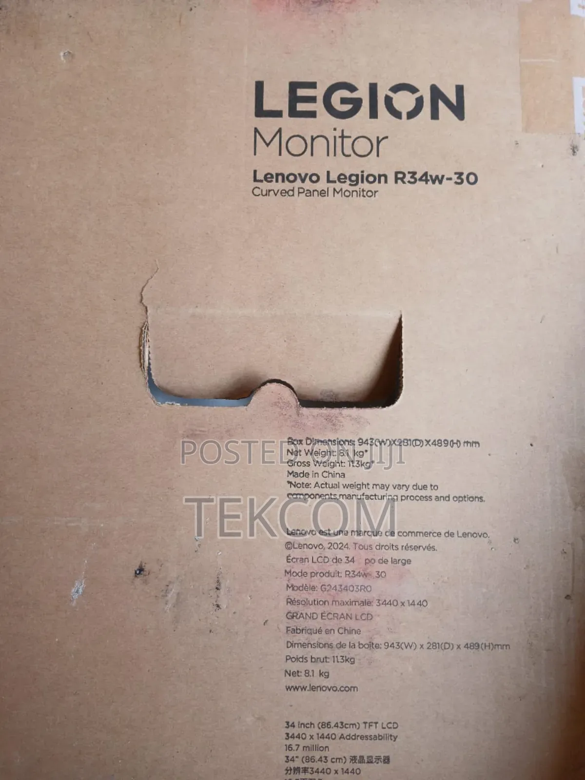 Lenovo Legion R34w-30 Gaming Monitor Curved Wqhd