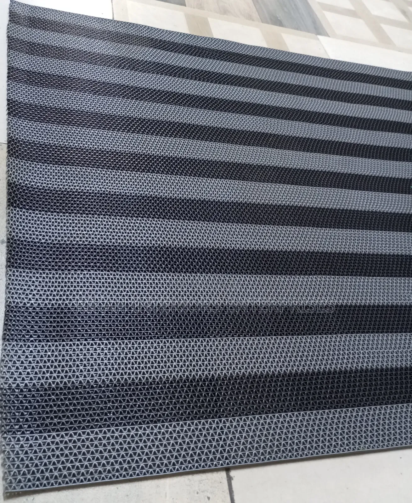 Grey and Black Striped Perforated Anti Slip Bathroom Mat