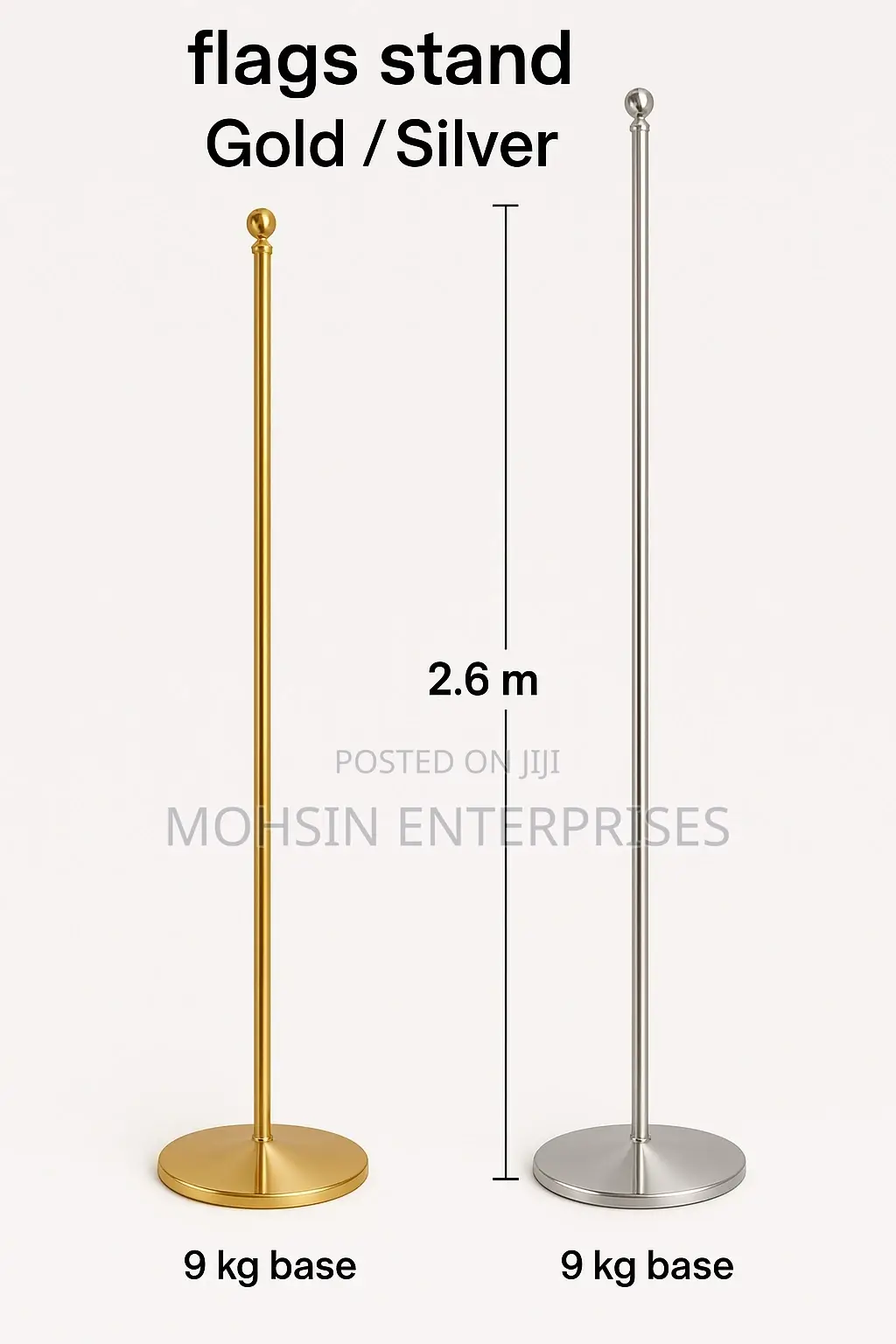 Professional Gold/Silver Flag Stand – 2.6m Adjustable | 9kg