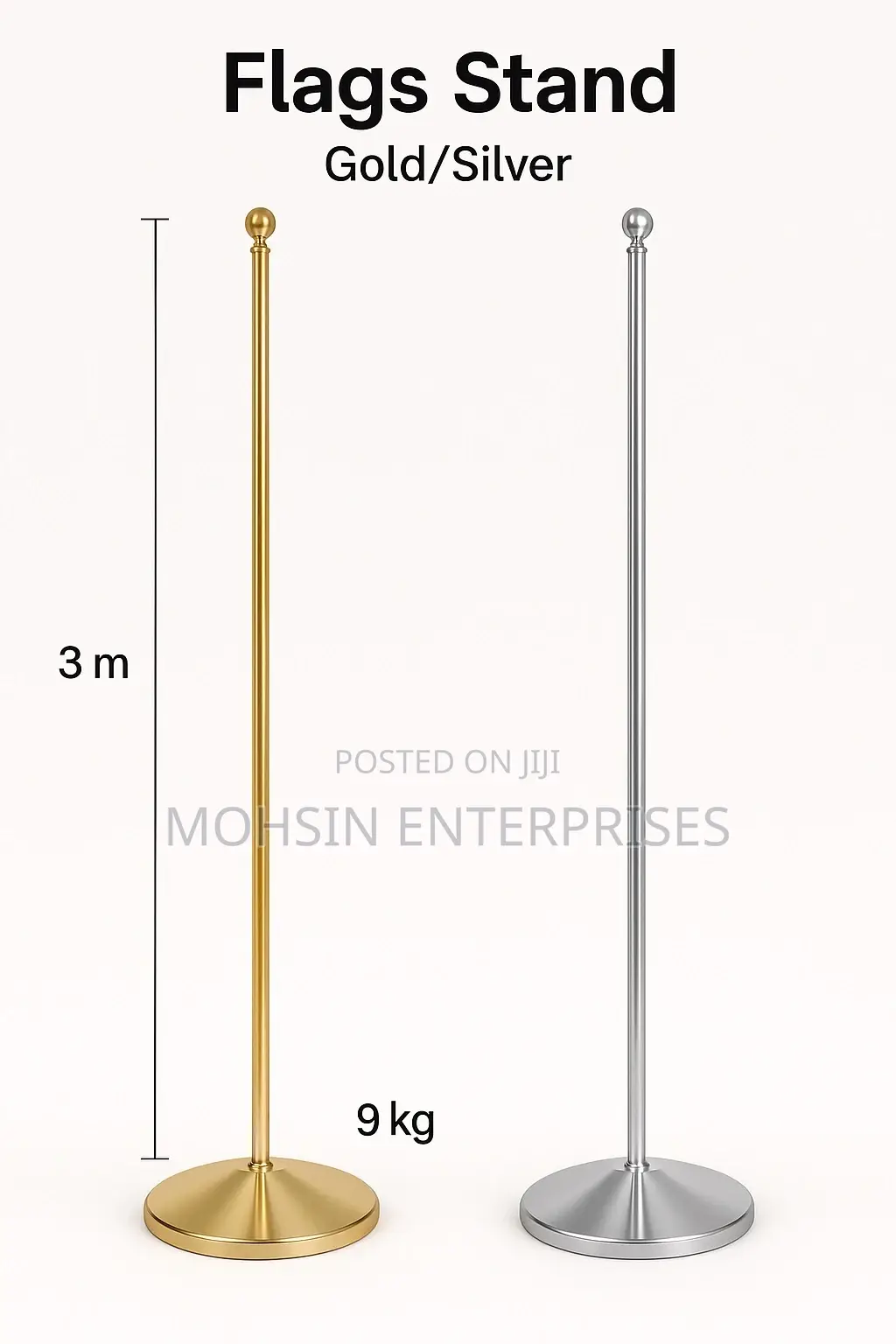 Professional Gold/Silver 3meter Flag Stand –Adjustable | 9kg