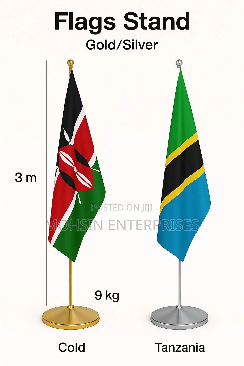 Professional Gold/Silver 3meter Flag Stand –Adjustable | 9kg